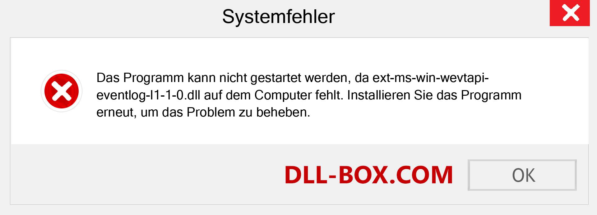 ext-ms-win-wevtapi-eventlog-l1-1-0.dll-Datei fehlt?. Download für Windows 7, 8, 10 - Fix ext-ms-win-wevtapi-eventlog-l1-1-0 dll Missing Error unter Windows, Fotos, Bildern